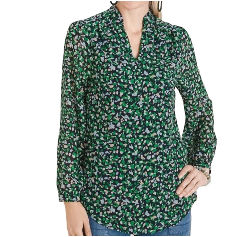 Chico’s Blouse Tunic V-Neck Lined Abstract Floral Like New Chico’s Sz 3=Sz 16